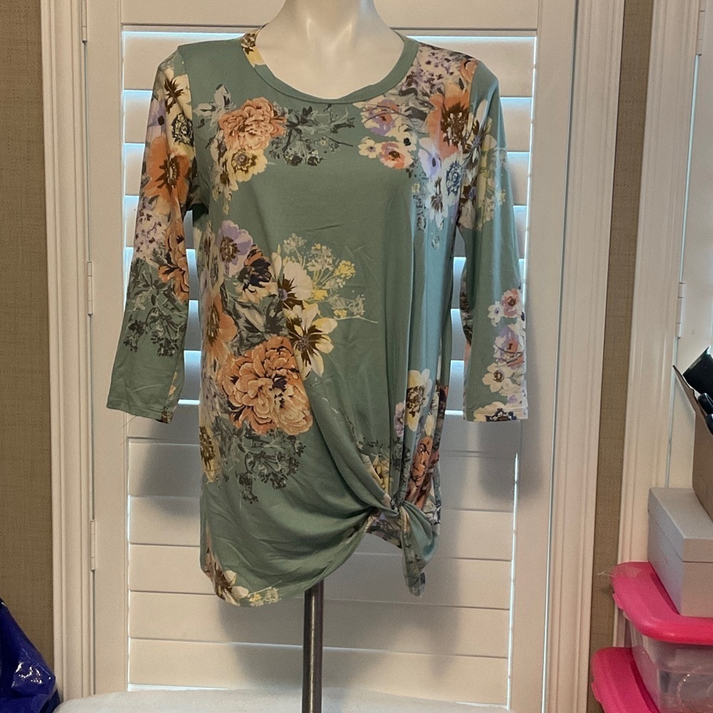 Reborn J Floral Long Sleeve Top - Green and Orange